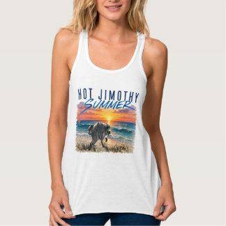 Heet Jimothy Zomer Grappige Wasbeer Strand Retro Tanktop