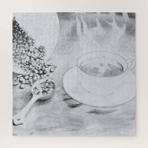 Heet koffie in zwart-wit legpuzzel