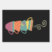 Heet kopje thee, kleurrijke koffiemokken stomen inpakpapier vel (Voorkant 3)