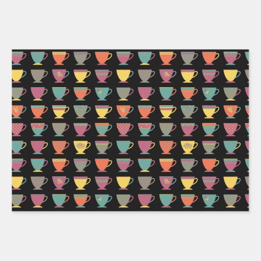 Heet kopje thee, kleurrijke koffiemokken stomen inpakpapier vel (Voorkant 2)