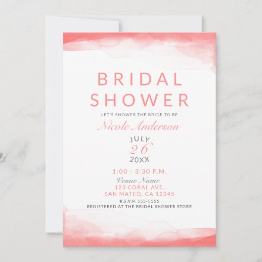 Heet koraal lichte Waterverf modern Vrijgezellenfe Kaart (Voorkant)