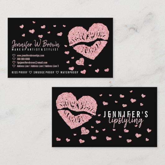 Heet Lips Roos Gold Glitter Gloss Lipstick Brand Visitekaartje (Voorkant / Achterkant)