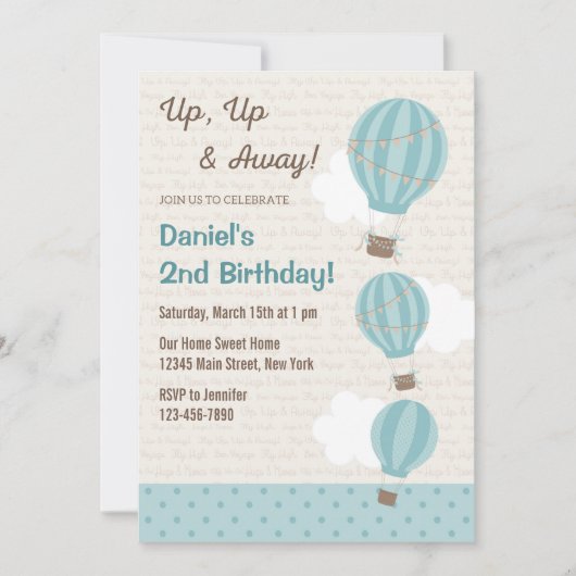 Heet luchtballon - Aankondiging van de verjaardag (Voorkant)