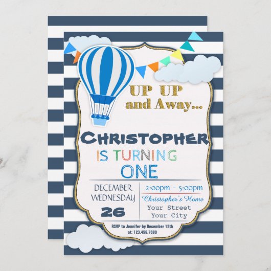 Heet luchtballon - Aankondiging van een feest (Voorkant / Achterkant)