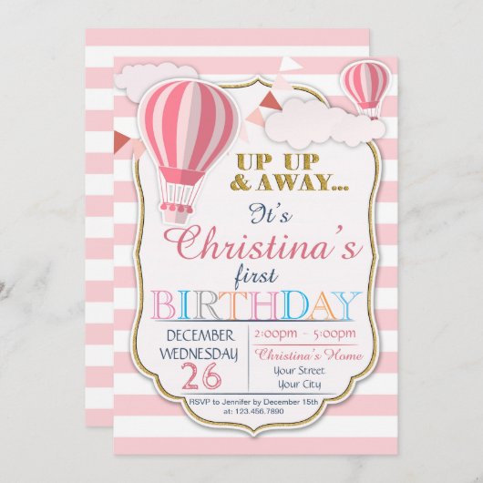 Heet luchtballon - Aankondiging van een feest (Voorkant / Achterkant)