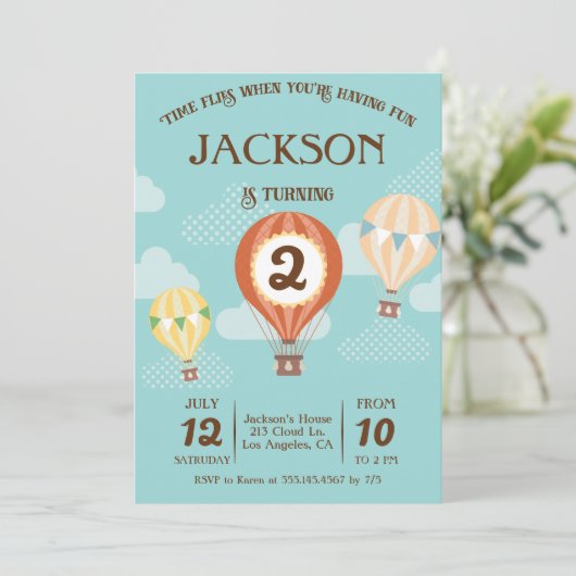 Heet luchtballon - Aankondiging van een feest (Staand voorkant)