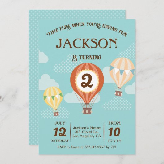 Heet luchtballon - Aankondiging van een feest (Voorkant / Achterkant)