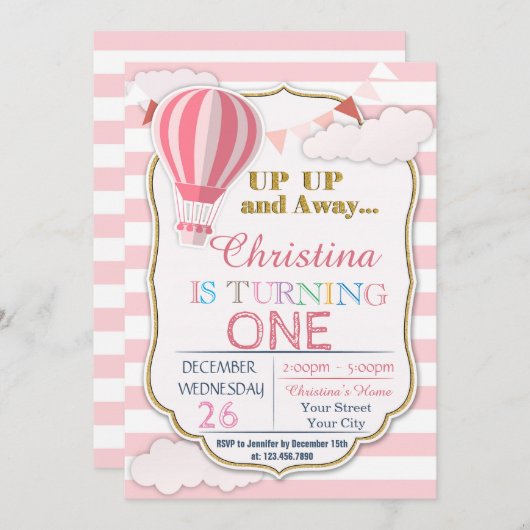 Heet luchtballon - Aankondiging van een feest (Voorkant / Achterkant)