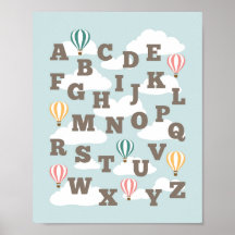 Heet-luchtballon Alphabet Nursery Wall Art Afdrukk