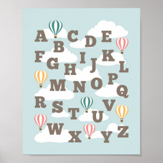 Heet-luchtballon Alphabet Nursery Wall Art Afdrukk Poster