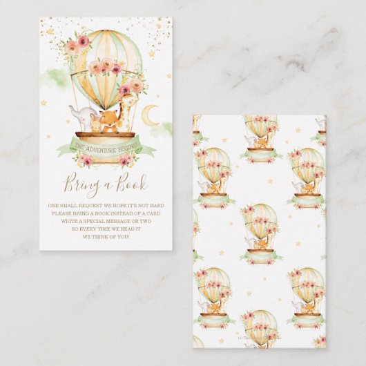 Heet luchtballon Baby Dieren Shower Breng Boek E Informatiekaartje (Voorkant / Achterkant)