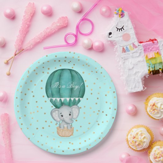 Heet luchtballon Baby Elephant Shower Papieren Bordje (Feest)