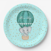 Heet luchtballon Baby Elephant Shower Papieren Bordje (Voorkant)