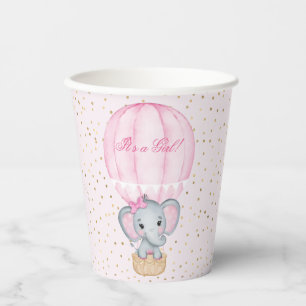 Heet luchtballon Baby Meisje Olifant Baby Shower  Papieren Bekers