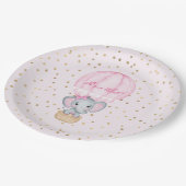 Heet Luchtballon Baby Olifant Meisje Baby Shower  Papieren Bordje (Gekanteld)