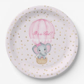 Heet Luchtballon Baby Olifant Meisje Baby Shower  Papieren Bordje (Voorkant)