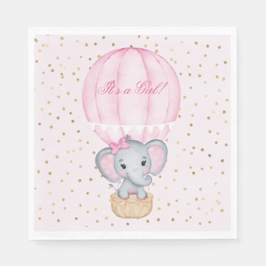 Heet Luchtballon Baby Olifant Meisje Baby Shower Servet (Voorkant)