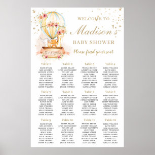Heet-luchtballon Baby shower Dieren Zitdiagram Poster