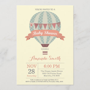 Heet-luchtballon Baby shower Invitation Yellow Kaart