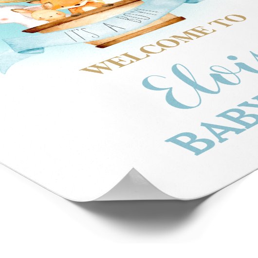 Heet luchtballon Baby shower Oerwouden Welkom Poster (Hoek)