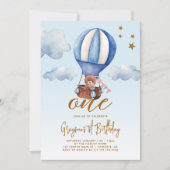 Heet Luchtballon Beer Jongen 1e Verjaardag Kaart (Voorkant)