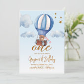 Heet Luchtballon Beer Jongen 1e Verjaardag Kaart (Staand voorkant)
