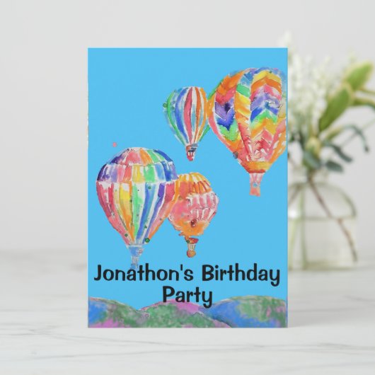 Heet luchtballon - Birthday Childs boys - uitnodig Kaart (Staand voorkant)