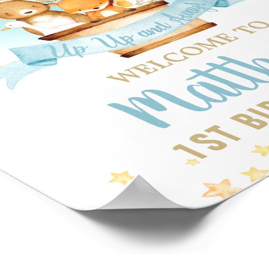 Heet luchtballon Birthday Cute Animals Welkom Poster (Hoek)