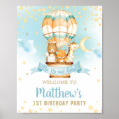 Heet luchtballon Birthday Cute Animals Welkom Poster (Voorkant)