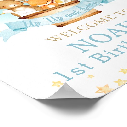 Heet luchtballon Birthday Cute Animals Welkom Poster (Hoek)