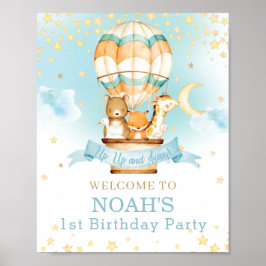Heet luchtballon Birthday Cute Animals Welkom Poster