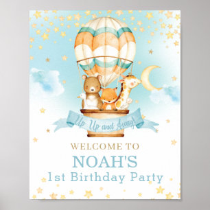 Heet luchtballon Birthday Cute Animals Welkom Poster