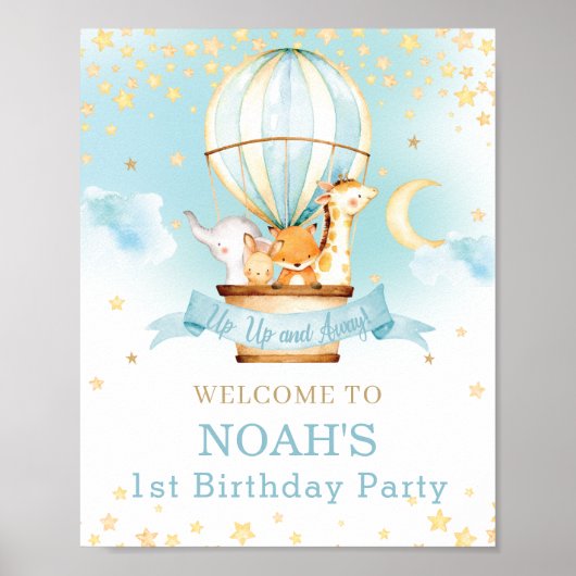 Heet luchtballon Birthday Oerwoud Animals Welkom Poster (Voorkant)
