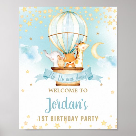 Heet luchtballon Birthday Oerwoud Animals Welkom Poster (Voorkant)