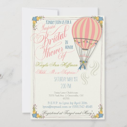 Heet luchtballon Bridal Shower Invitation. Kaart (Voorkant)