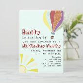 Heet luchtballon en Sun Birthday Party Invitation Kaart (Staand voorkant)