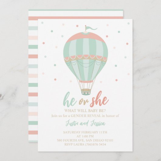 Heet luchtballon Geslacht uitnodiging (Voorkant / Achterkant)