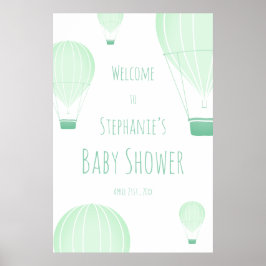Heet luchtballon Groen Baby shower Welkom Poster