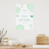 Heet luchtballon Groen Baby shower Welkom Poster (Keuken)