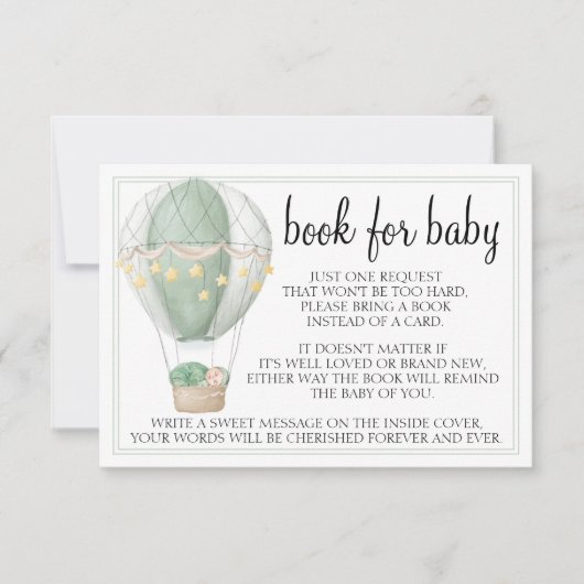 Heet-luchtballon, groene baby shower omhullingskaa RSVP kaartje (Voorkant)