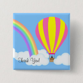 Heet Luchtballon Knop - Blauwe Achtergrond Vierkante Button 5,1 Cm