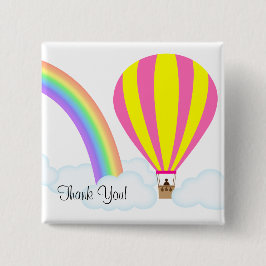 Heet Luchtballon Knop - Witte Achtergrond Vierkante Button 5,1 Cm