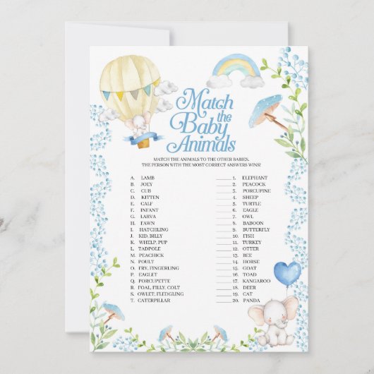 Heet Luchtballon Match De Baby Dieren Spel Kaart (Voorkant)