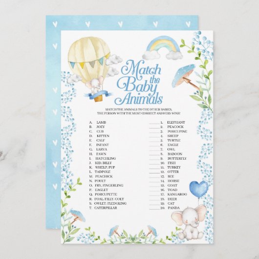 Heet Luchtballon Match De Baby Dieren Spel Kaart (Voorkant / Achterkant)