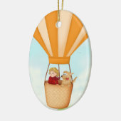 Heet luchtballon, meisje- en hondenversiering keramisch ornament (Links)