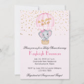 Heet Luchtballon Olifant Meisje Baby Shower Kaart (Voorkant)