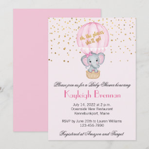 Heet Luchtballon Olifant Meisje Baby Shower Kaart