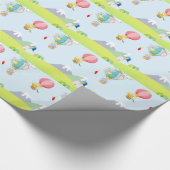 Heet luchtballon op pastelblauwe achtergrond. cadeaupapier (Hoek)