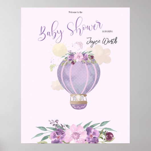 Heet-luchtballon paars-olifantenwelkomstbord poster (Voorkant)