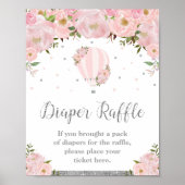 Heet luchtballon Silver Pink Floral Diaper Raffle Poster (Voorkant)